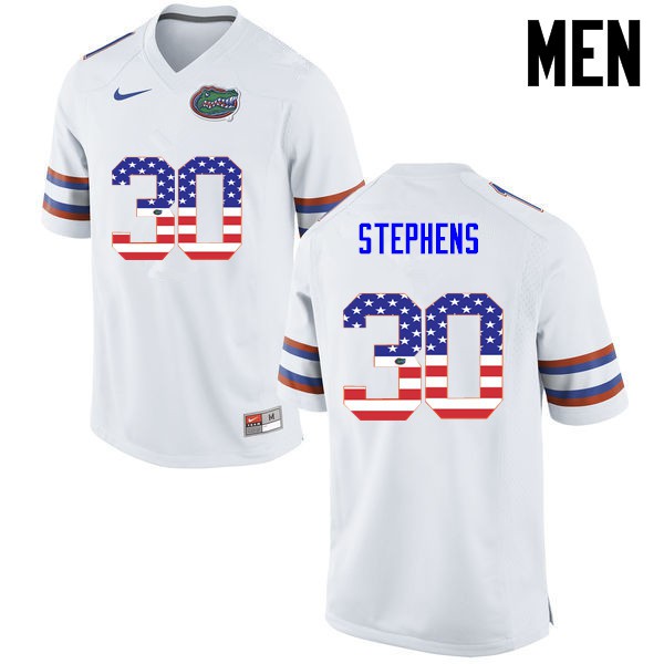 Florida Gators Men #30 Garrett Stephens College Football Jersey USA Flag Fashion White